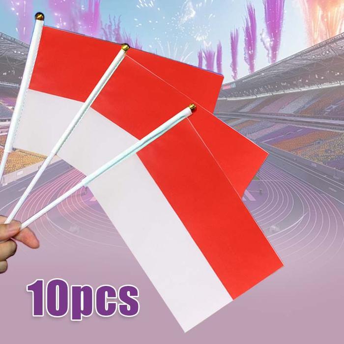 10pcs Bendera Tangan Indonesia Bendera Pawai Merah Putih Bendera Tangan Bendera Kain Kecil Merah