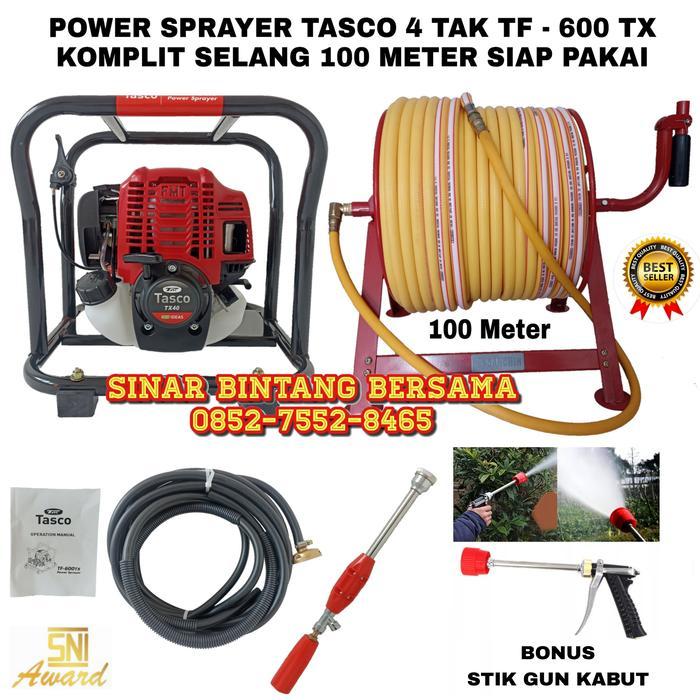 MESIN POWER SPRAYER TASCO 4 TAK KOMPLIT SELANG 100 METER + 2 STIK