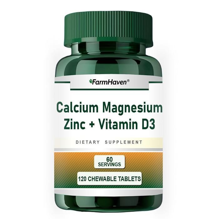 FarmHaven Kalsium Magnesium Seng D3 - Suplemen 120 Tablet (Kalsium 1000 mg - Magnesium 400 mg - Seng
