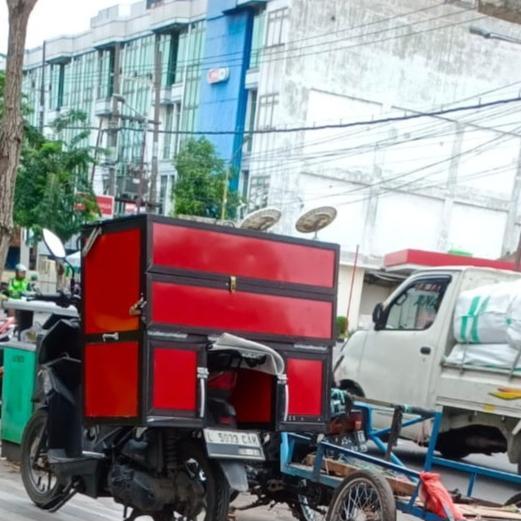 rombong kopi keliling alumunium, gerobak motor kopi keliling, gerobak jualan di motor - acp merah