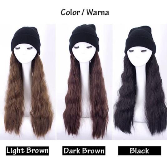 TERLARIS Wig Topi Kupluk Fashion Wanita Panjang Bergelombang Berkualitas Beauty Hair Natural