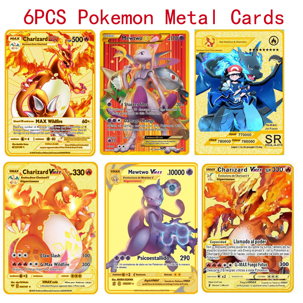 Pokmon Vmax Pokemon Cards Vstar GX V English Metal Card Anime Charizard Mewtwo Blastoise Shiny