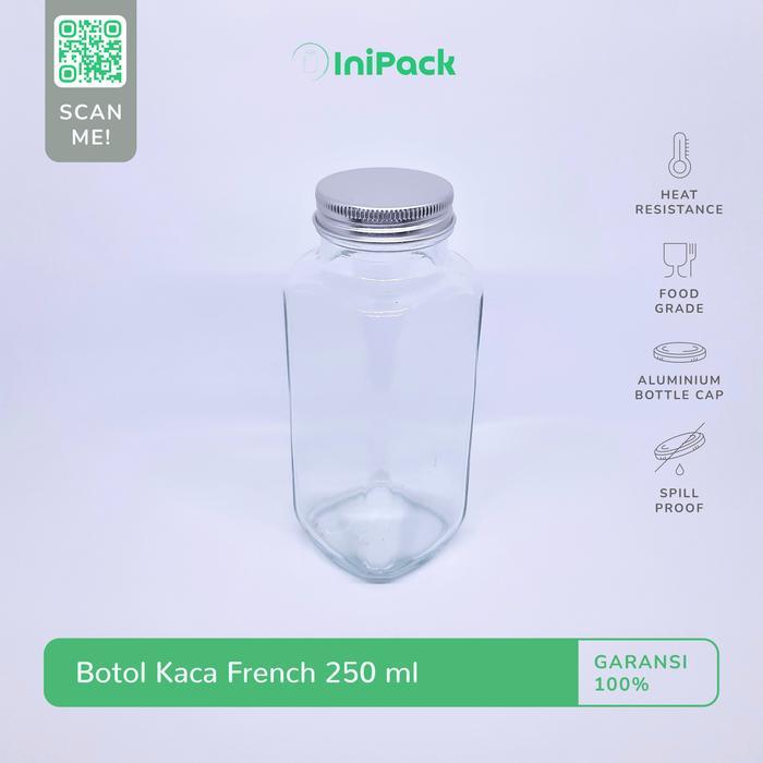 Botol Kaca Kotak 250 ML / Botol French 250 ML - Botol Kopi Minuman