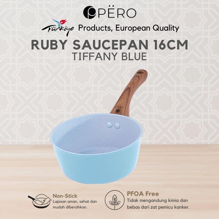 [KOKO PANCI] Pero Ruby Sauce Pan 16cm Biogranite with Wooden Handle With LID / Tutup Kaca / Saucepan