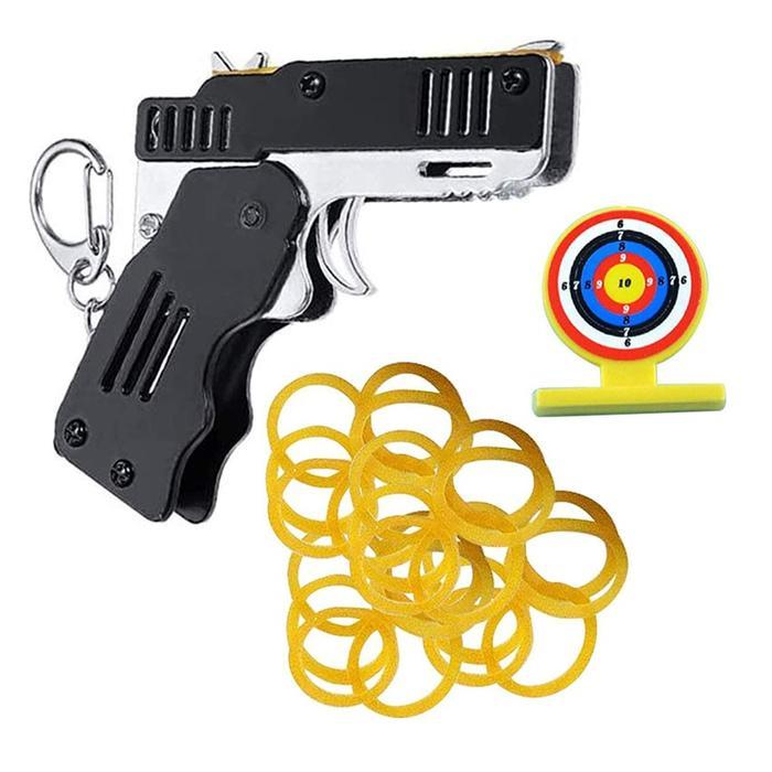 Ready Mainan Anak Pistol Karet Gelang Lipat Besi Rubber Band Dart Target