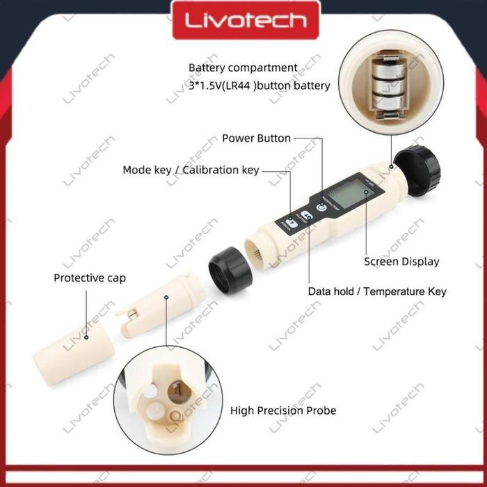 LIVO YY400 Water Tester 4 in 1 Hydrogen PH ORP Temp Meter H2 YY-400