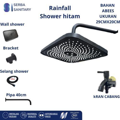 Toto - Paket Shower Rainfall Komplit + Kotak Jumbo Tanpa Bobok Tembok - Hitam