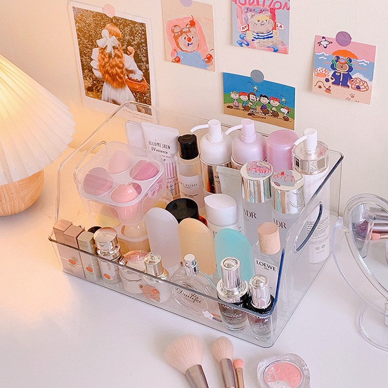 Transparent Acrylic Book Stand Makeup Storage Box Portable Ins Student Desk Book Storage Box Creativ