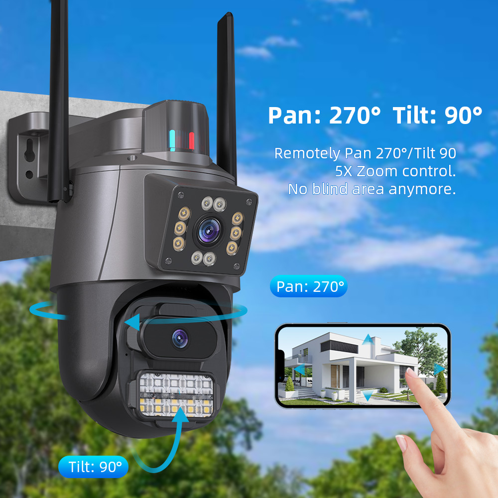 4K HD Dual Lens WIFI Camera 2K Dual Screen PTZ Camera Outdoor Auto Tracking Security Camera