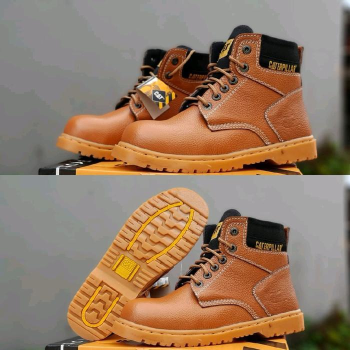 Sepatu Kerja Safety Sepatu lapangan boots casual (ujung ada besi) Caterpillar 100% kulit asli Besi