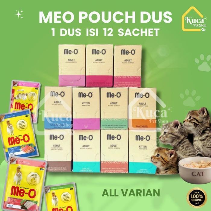 meo pouch dus 12 sachet 80gr makanan kucing basah me-o adult kitten tuna wet food cat meo dus
