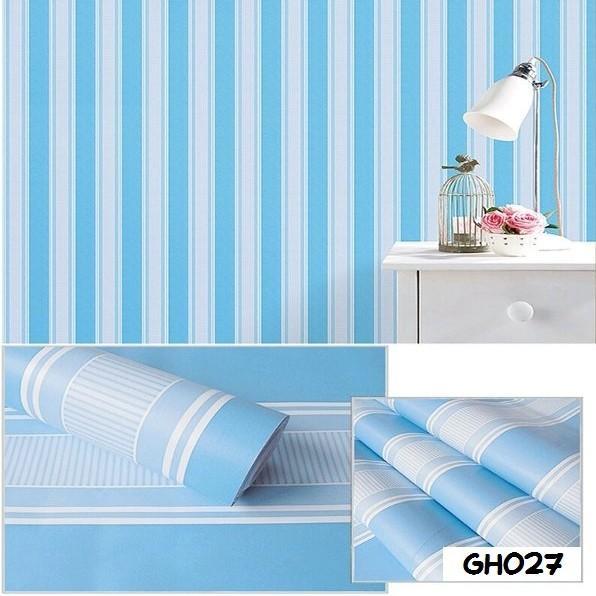 Wallpaper Sticker Dinding 3D Salur Biru Putih Garis Walpaper Stiker