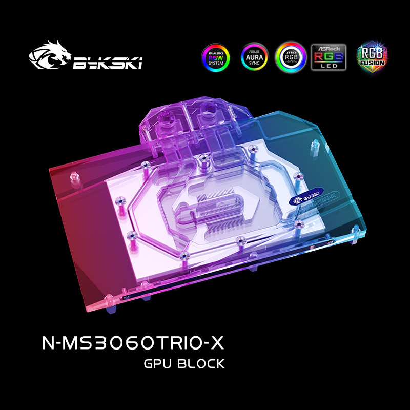 Bykski N-MS3060TRIO-X GPU Water Block for MSI RTX 3060 GAMING X TRIO 2X Graphics Card Cooled/with
