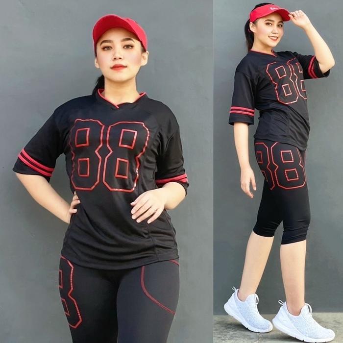 Promo Set Baseball 88 Pendek Setelan Baju Zumba Aerobic Nyaman Celana Olahraga Termurah