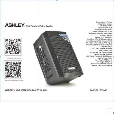 speaker aktif ashley st810 st 810 original - HITAM