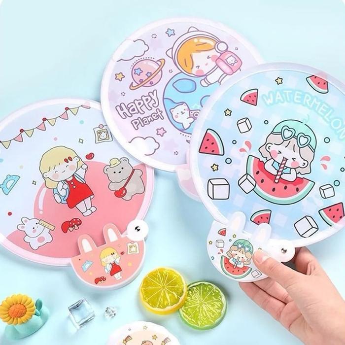 Kipas Tangan Ajaib Kipas Tangan Bulat Motif Cartoon Lucu Kipas Tangan Lipat Mini Motif Kartun Lucu