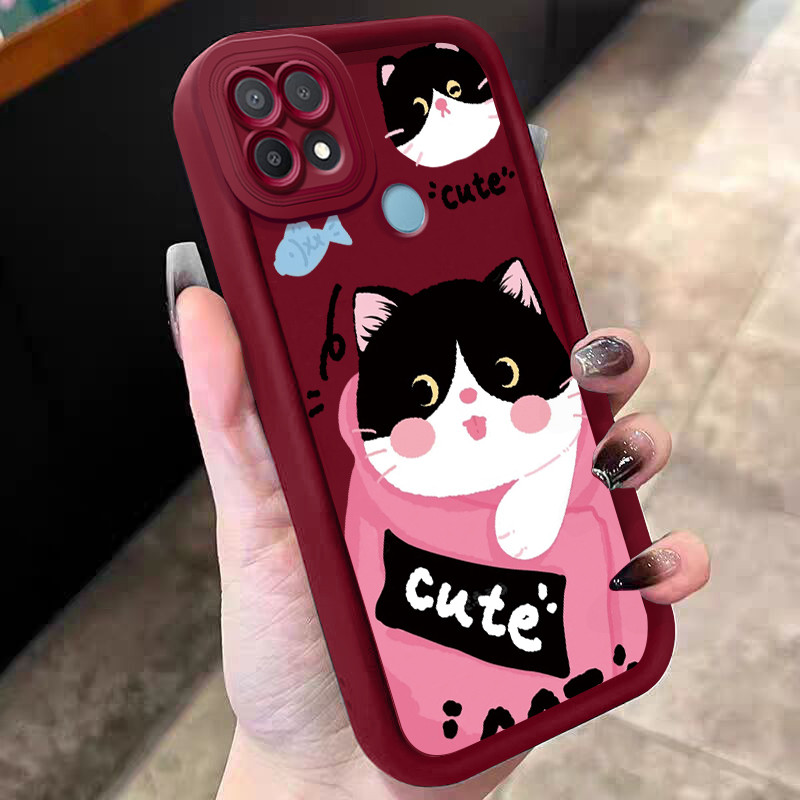Casing Hp untuk OPPO A15 A15s A35 4G Case Kucing sapi yang lucu Kasing silikon Cesing modern Softcas