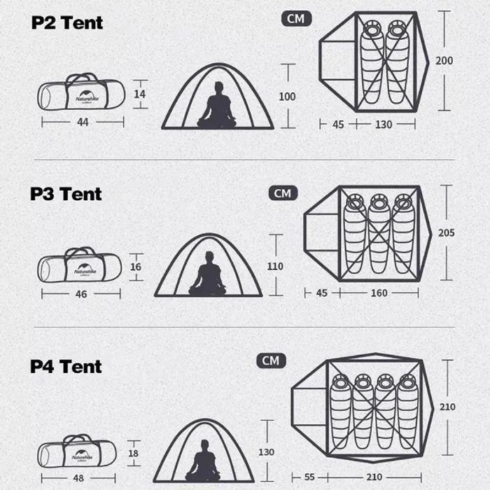 Tenda 2P Light Naturehike Nh18Z022-P 2 Orang P-Series Aluminium Pole Alloy Kemah Hiking Camping
