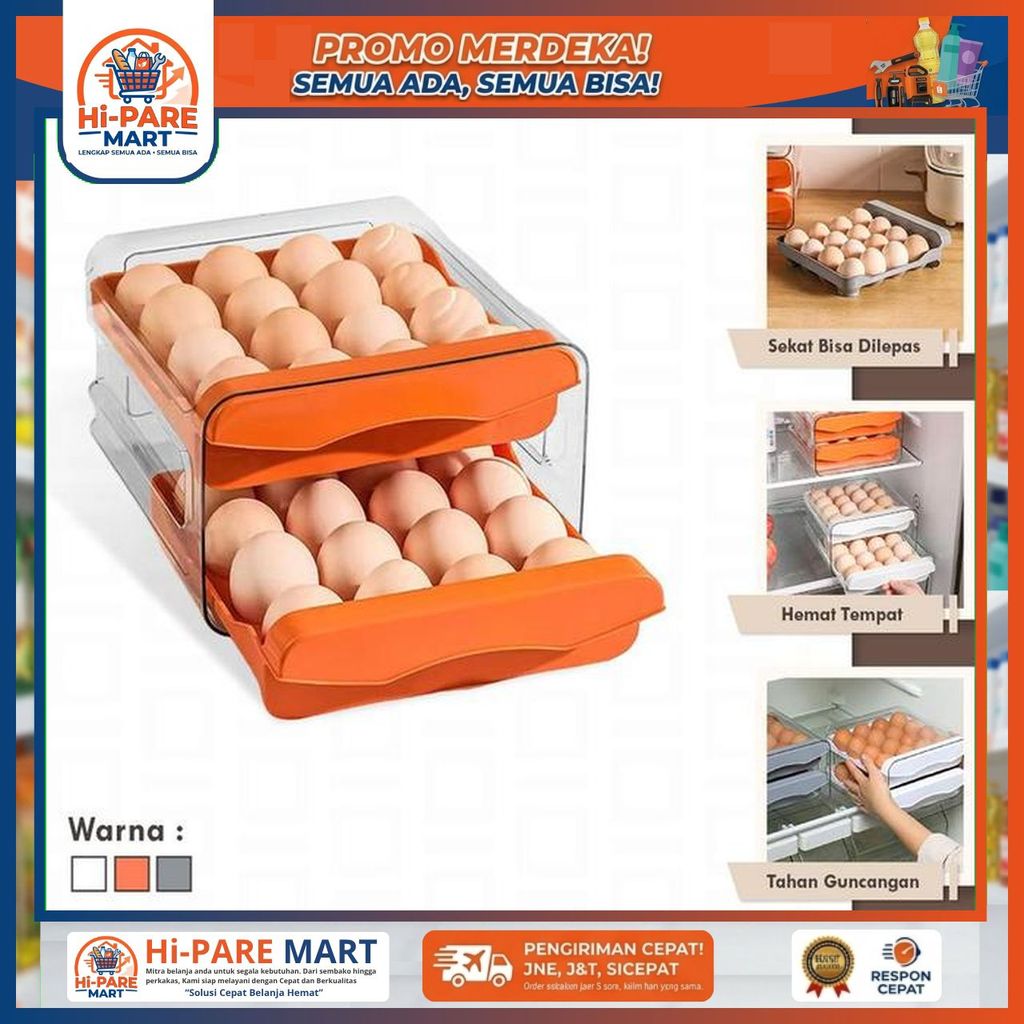 TEMPAT BOX TELUR 2 TINGKAT LACI KOTAK PENYIMPANAN TELUR EGG STORAGE BOX ORGANIZER Hi-PARE MART