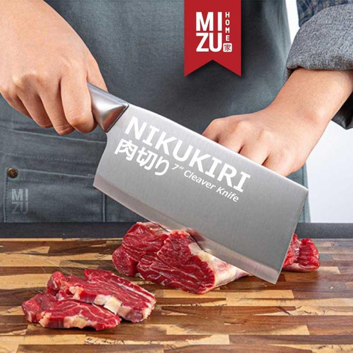 MIZU NIKUKIRI CLEAVER KNIFE STAINLESS STEEL PISAU DAGING TULANG PISO GOLOK MASAK DAPUR STENLIS