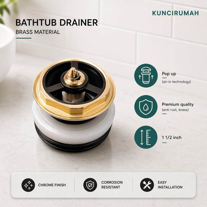 Bathtub tray hitam kuningan Afur pop up Avur drainer bath tub plug black