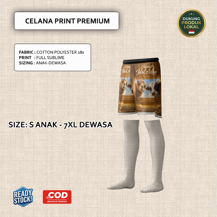 Celana Idul Adha Hewan Qurban Sapi Kambing Domba Model 1 Bahan Fleece Tebal Full Printing Keren | Ba