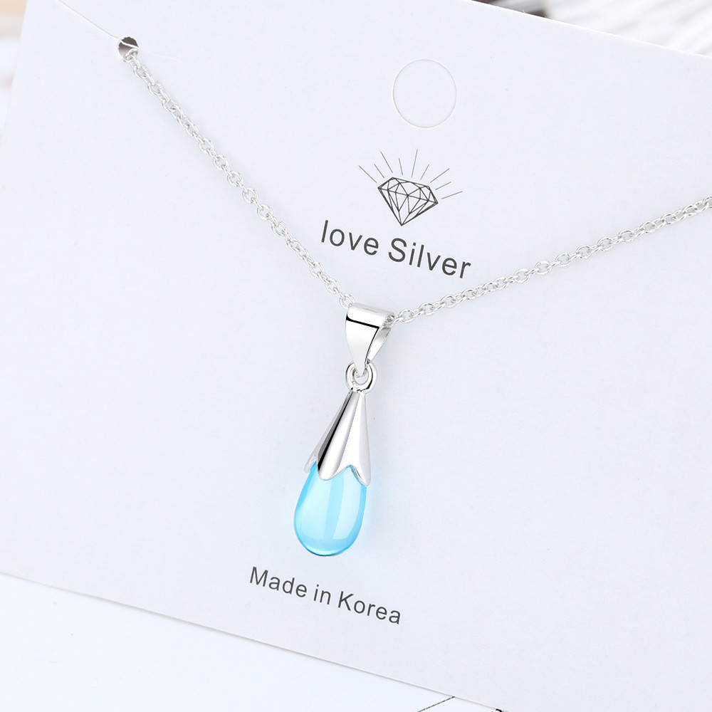 Kalung Perak 925 Liontin Kristal Tetesan Air Wanita Fashion Perhiasan Hadiah