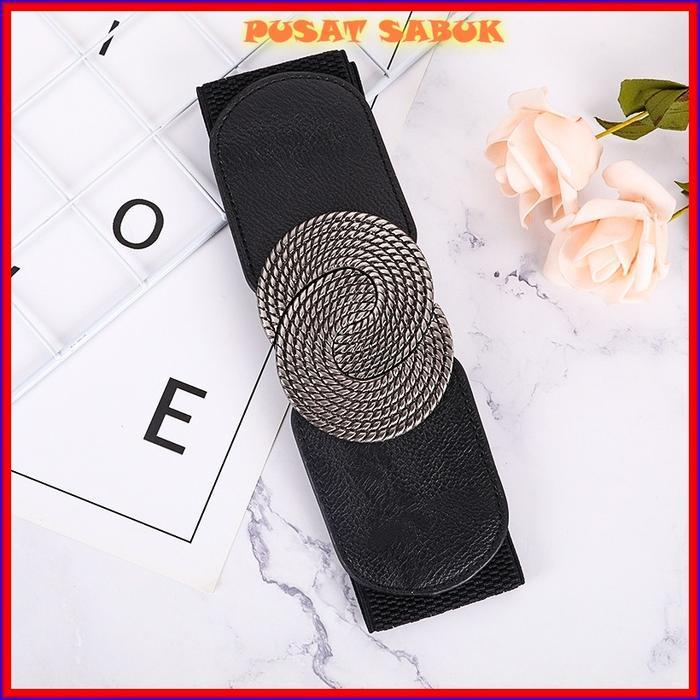 Belt Gesper Lebar Sabuk Ikat Pinggang Wanita Korea Obi Karet Elastis Cewek Gasper besar Hitam