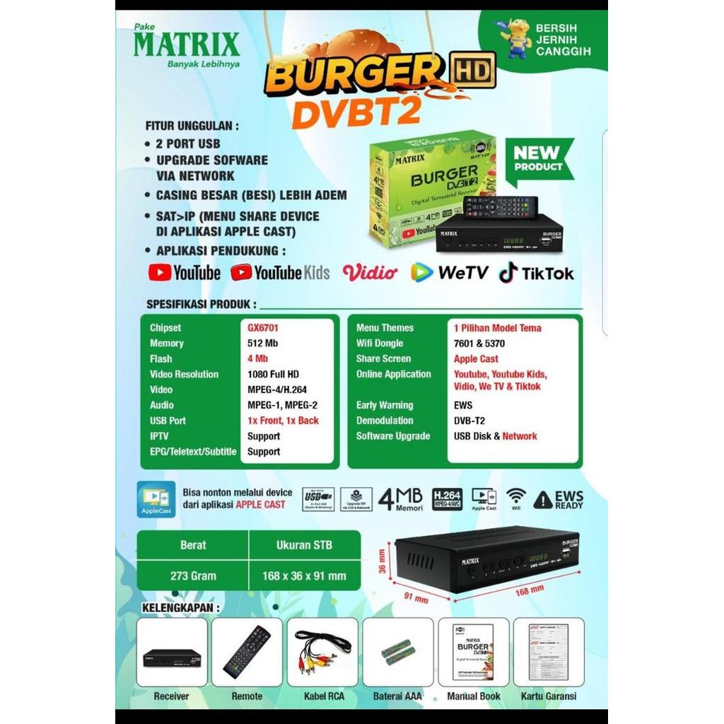 "New" SetTopBox Matrix Burger Hijau/STB DVB T2HD/Set Box TV Digital (Grosir)