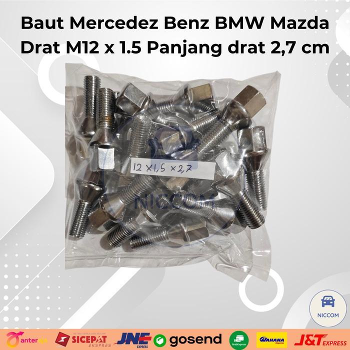Baut Roda Mobil Mercedes Benz Mercy W124 W168 W202 W203 Bmw Mazda Drat M12 X 1,5 Satuan
