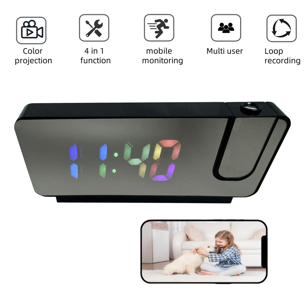 4K HD WiFi Mini Secret Camera Clock Multifunctional Projection Alarm Clock Camera Motion Detection