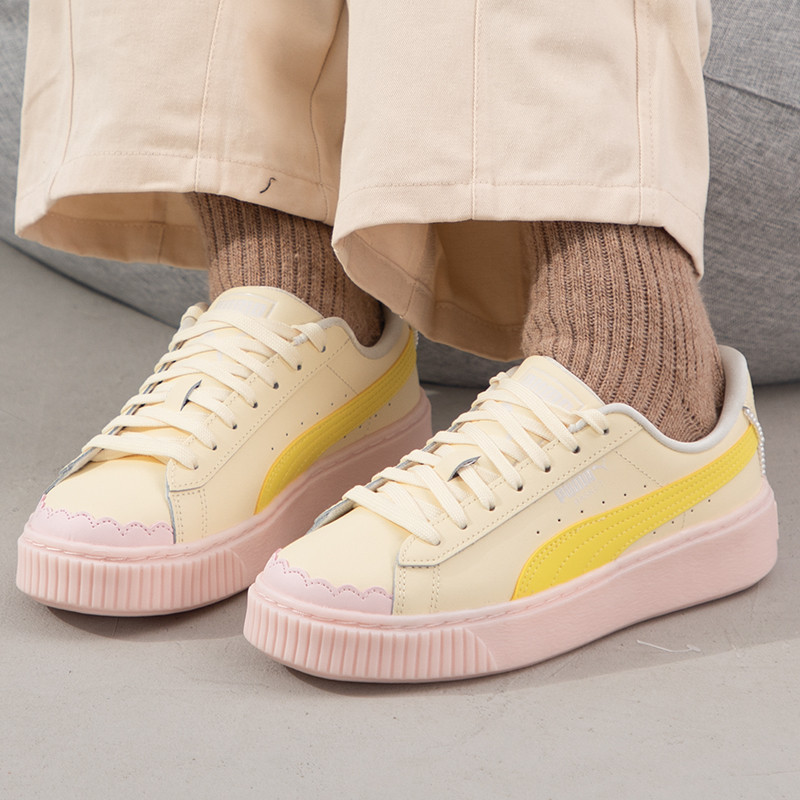 Puma Women's Shoes Basket Platform Pearl Wns Sneakers for Girls, Fashionable Thick-Soled Retro