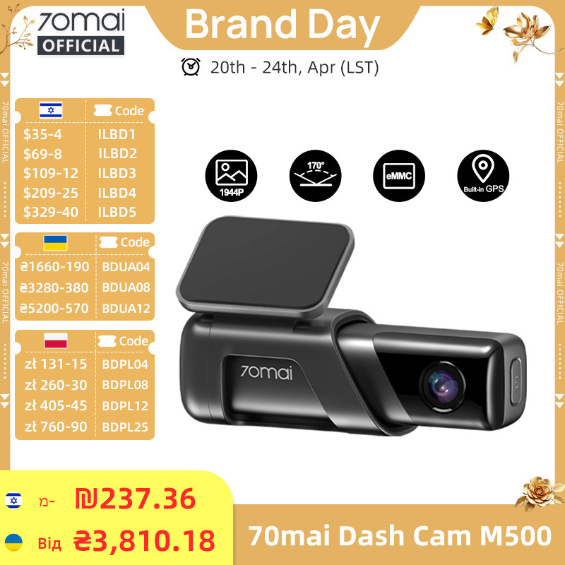 70mai Dash Cam M500 1944P 170FOV 70mai M500 Car DVR Dash Camera Recorder GPS ADAS 24H Parking