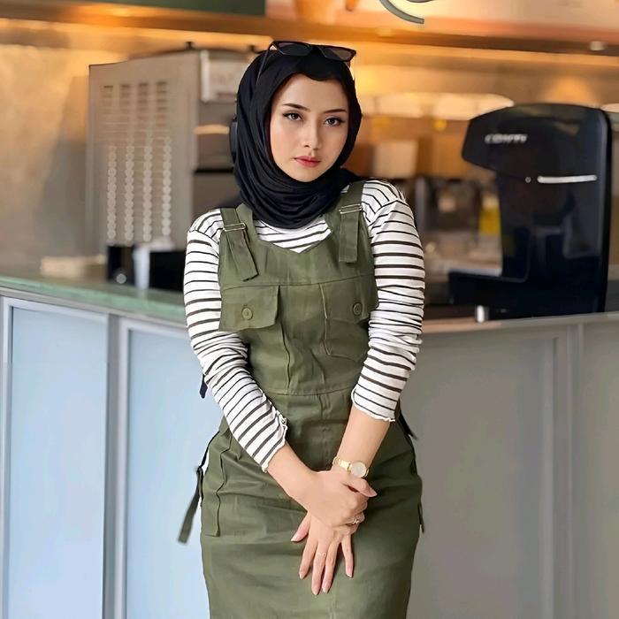 sonya Overalls rok panjang muslim jumpsuit baju kodok korean style twill combed strecth wanita