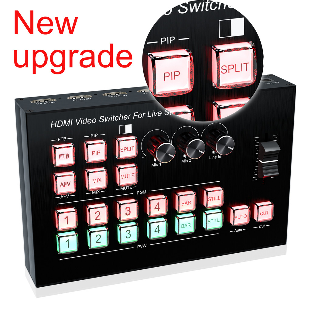 4K HDMI Video Switcher Mic Mixer Multi Camera Live Streaming Broadcasting Production Support Type C