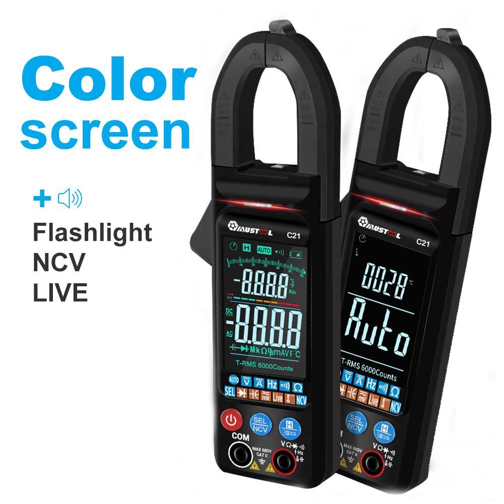 MUSTOOL-C21 Clamp Meter Digital Multimeter Current 6000 Counts Ammeter Voltage Tester Car Amp Hz