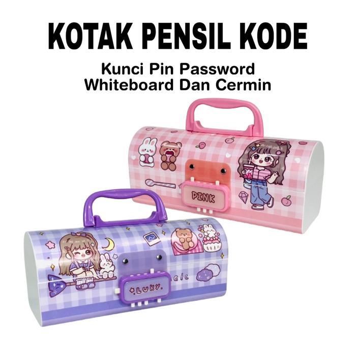 Bos Kotak Pensil Plastik Kode Whiteboard + Kunci Pin/Kotak Pensil Kode/Pencil Case Stationery