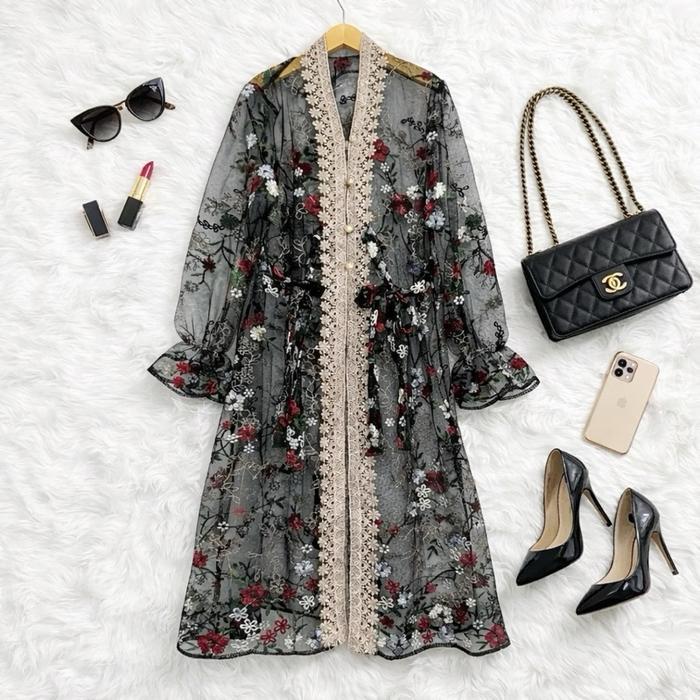 Promo Dress Raya Series Long Outer Brukat Tile Garden Hijab Mewah Tbk