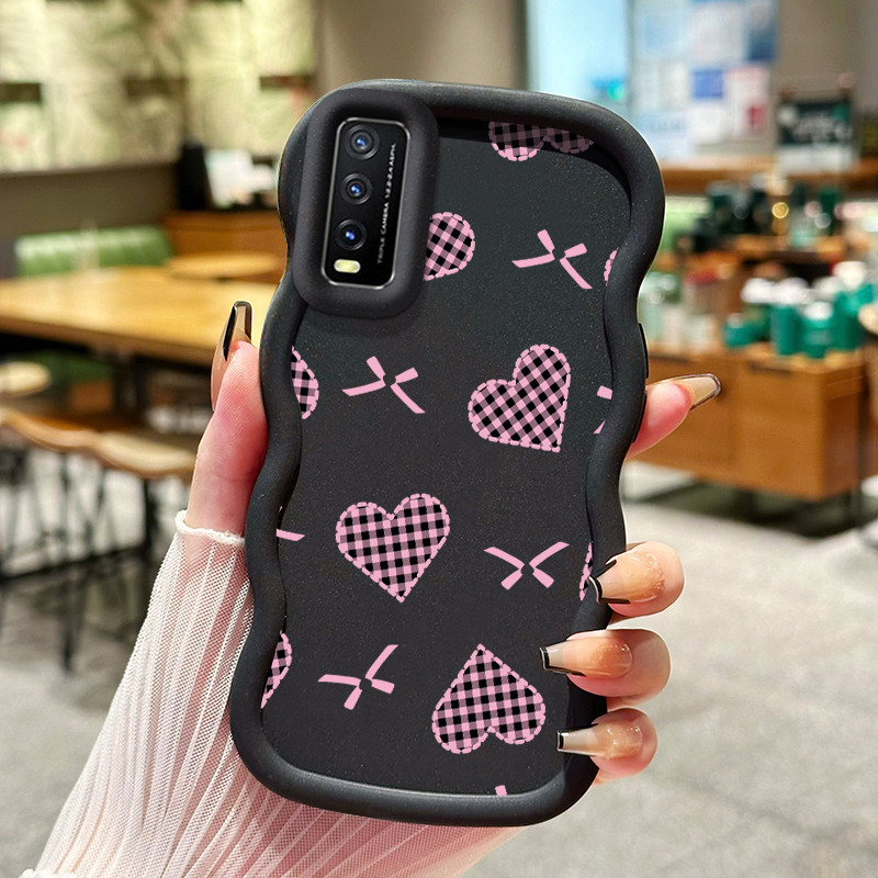 Casing HP Untuk VIVO Y20 Y20i Y20s Y12s Y12a Y20T Y11s Y30G Case Pita hati kotak-kotak Kasing siliko