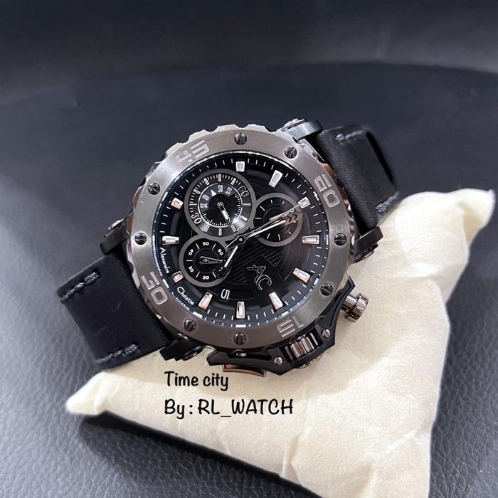 Jam Pria Alexandre Christie AC9205 Kulit - Karet Original Analog - Hitam Kulit