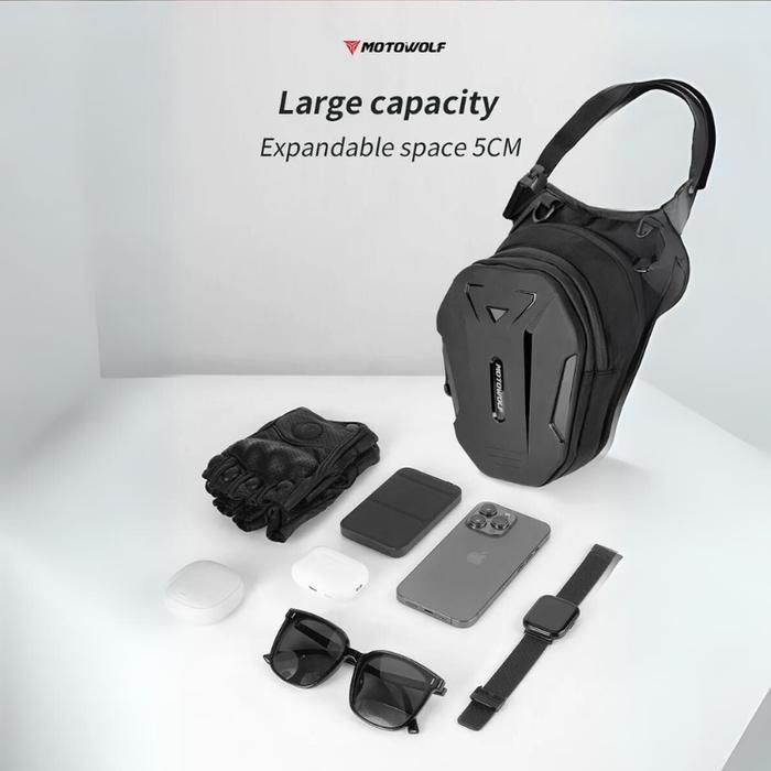 Motowolf Shoulder Bag Tas Paha Motor Tas Selempang Touring Hard Shell Pasti Ori