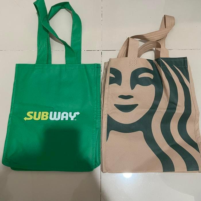 Tas Kain Spunbond Tote Bag Starbucks Subway Hokben Shihlin
