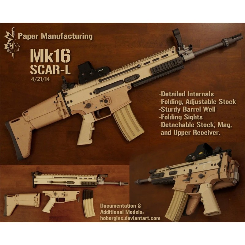 1:1 Scale Fn Scar MK16 Sniper Rifle Gun Model Papercraft Toy DIY 3D