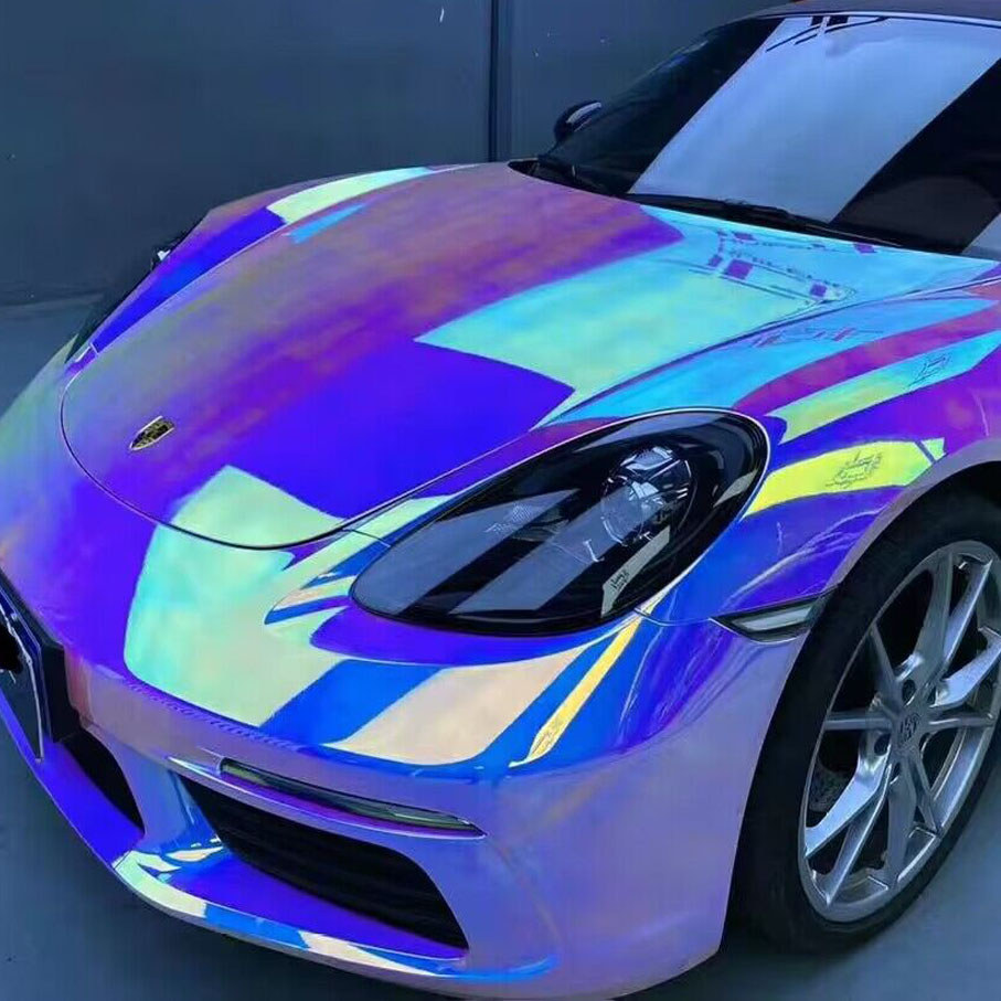Premium blue/Green/purple rainbow holographic chrome film Glossy Mirror Rainbow Holographic Film