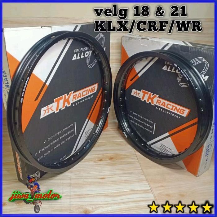 VELG TK RACING BRIGHT CRF 150 L / KLX 150 / WR 155 RING 18 & 21 LEBAR 215 & 160 HOLE 36 WARNA BLACK