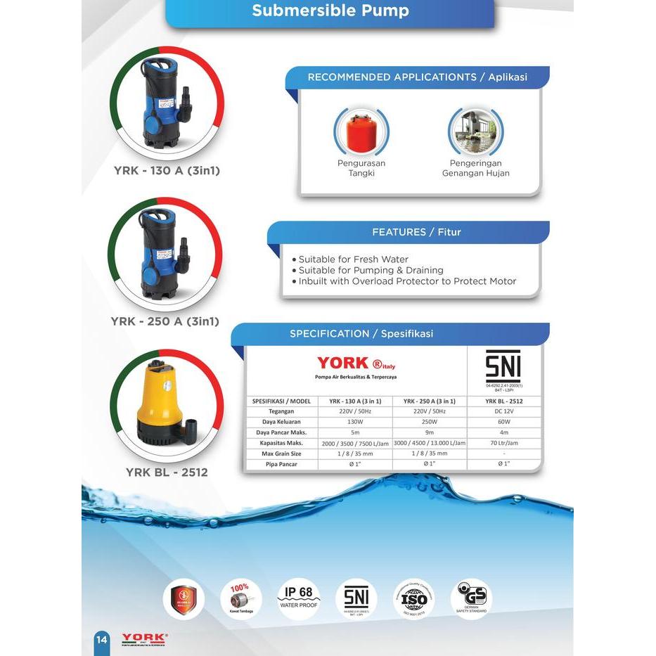 Mesin Pompa Celup DC York YRK-2512 Submersible Pump