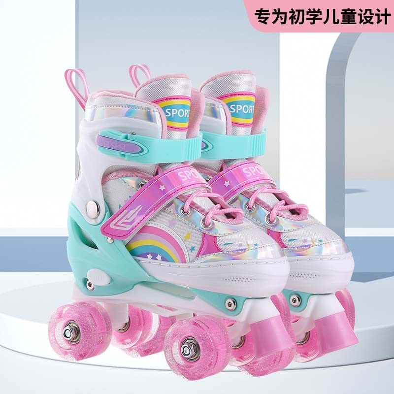 Boys Girls Kids Skates Children Roller Skates Skating Shoes PU Flashing 4 Wheels Roller Skates