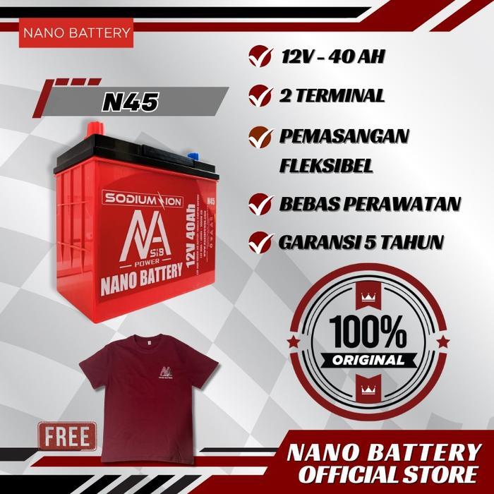 NANO BATTERY Aki Mobil Sodium Ion Aki Mobil Sodium Ion NA-1240S(45) 12V 40 AH Aki Kering Garansi