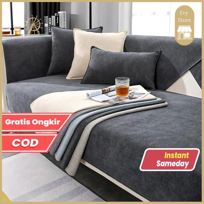 Evy Sarung Sofa Cover Ruang Tamu Alas Sofa Sudut Minimalis Multi-ukuran 1 2 3 4 L seater