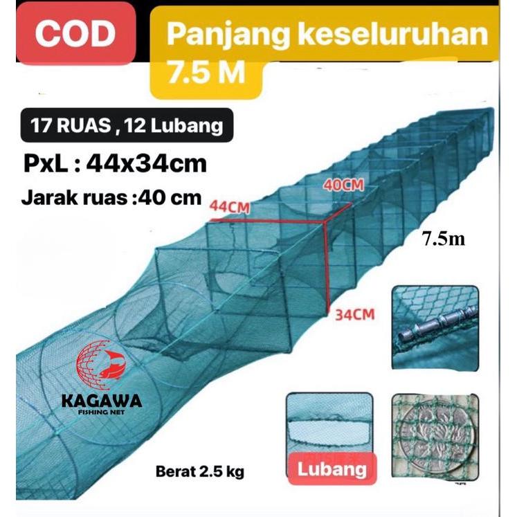 JALA BUBU NAGA 7.5 M PERANGKAP IKAN UDANG LOBSTER PERSEGI Lele